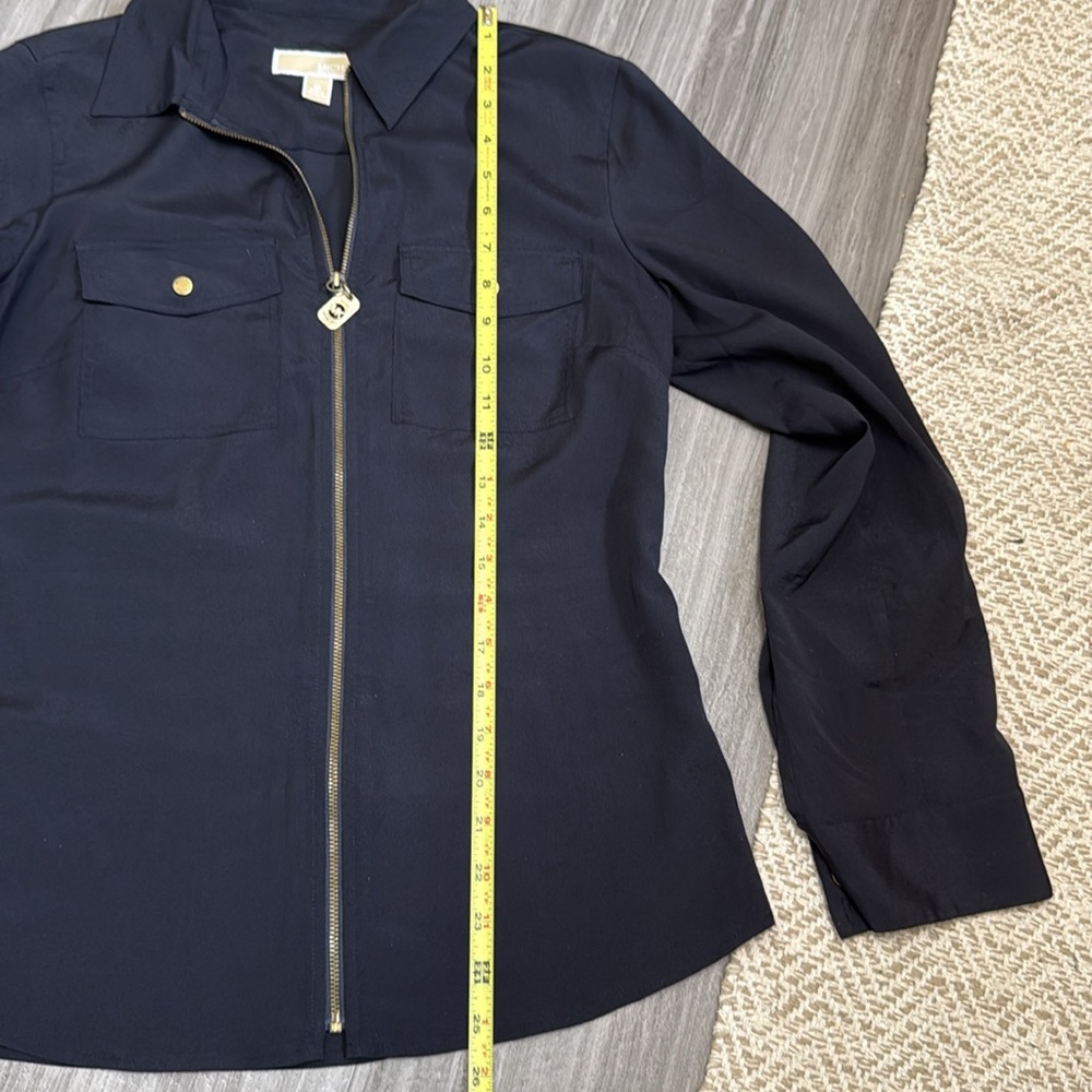 *MICHEAL KORS* Long Sleeve Zip Blouse Top Navy M - Picture 9 of 9